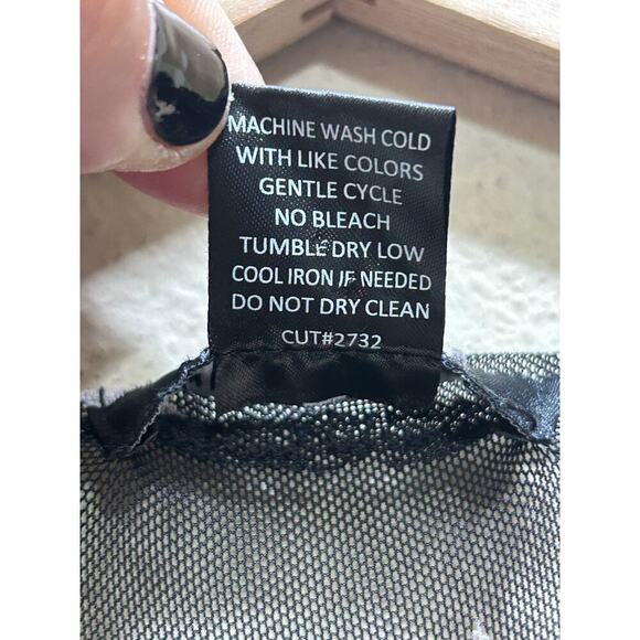 Nel + Lo Star Mesh Open Cardigan 1X Blk White Sheer Longline Stretchy Witchygoth - Picture 5 of 6